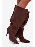 Dámske čižmy na podpätku Noretta - čokoládové