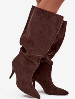 Dámske čižmy na podpätku Noretta - čokoládové