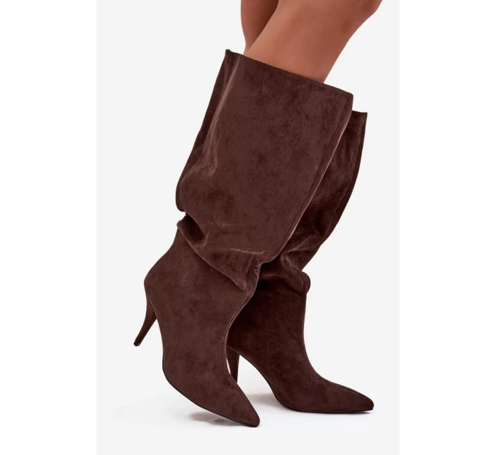 Dámske čižmy na podpätku Noretta - čokoládové