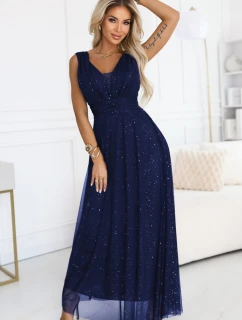 Večerní dlouhé šaty s  a hlubokým výstřihem tmavě modré model 21753485 - numoco basic