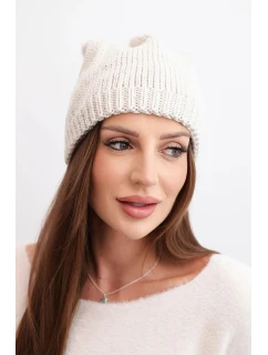 Dámska zimná čiapka s ušami a rebrovaným vzorom K440 beige