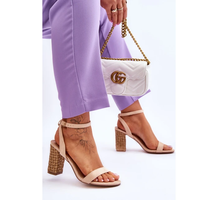 Zamszowe Sandały Na Plecionym Słupku Beżowe Selila