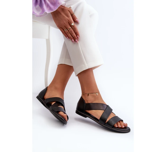 Skórzane Sandały Ze Ściągaczem Czarne Apulia Skórzane Sandały Ze Ściągaczem Czarne Apulia