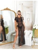 Dámske sexi plážové šaty zo sieťoviny s XXL rozparkom 210221 black - Koucla