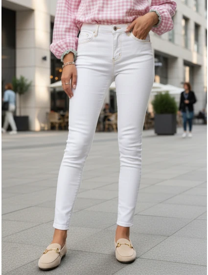 Jeansy damskie skinny z wysokim stanem białe model 22016704 - FashionStreet