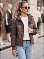 Dámska prešívaná prechodná bunda s kapucňou, hnedá, FashionStreet TY6092 Dámska prešívaná prechodná bunda s kapucňou, hnedá, FashionStreet TY6092