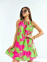 Zeleno-ružové šaty s volánmi (653)