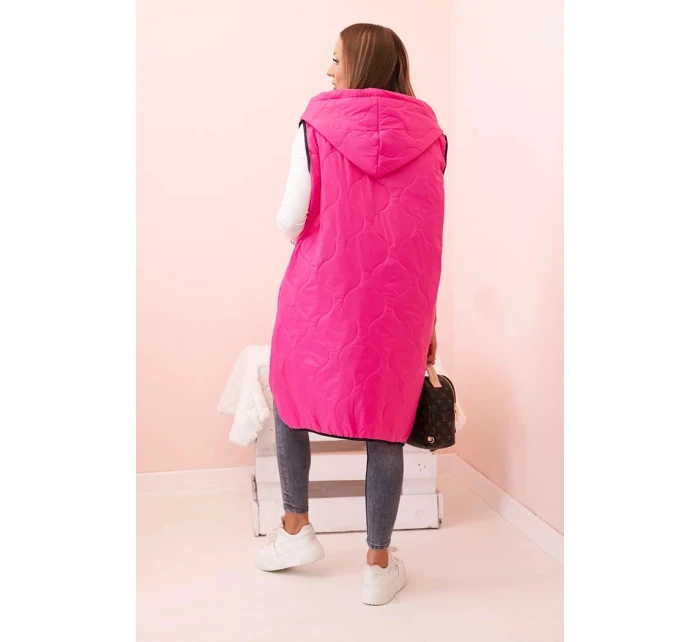 Dámská prošívaná vesta Plus Size s kapucí na zip růžová