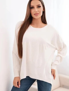 Dámsky sveter s dlhším chrbtom a vyrazenou hviezdou béžovej farby