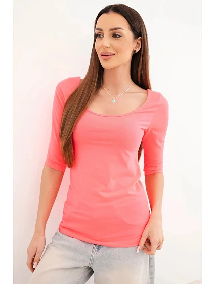 Halenka s kulatým výstřihem neonově růžová Halenka s kulatým výstřihem neonově růžová