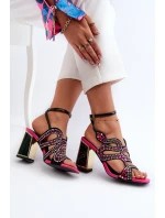 Zdobione Sandały Damskie Na Słupku D&A CR952 Czarne