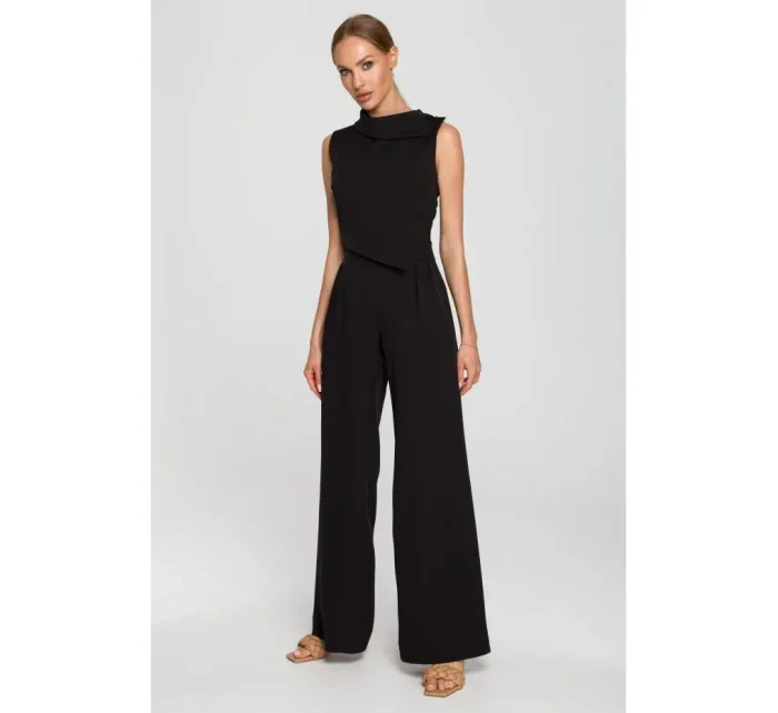 M702 Overal bez rukávov s golierom - čierna