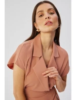 S363 Košeľové šaty s opaskom na zaväzovanie - ružové S363 Košeľové šaty s opaskom na zaväzovanie - ružové