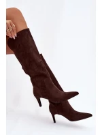 Dámske zateplené čižmy na podpätku - čokoládové Arelisse Dámske zateplené čižmy na podpätku - čokoládové Arelisse