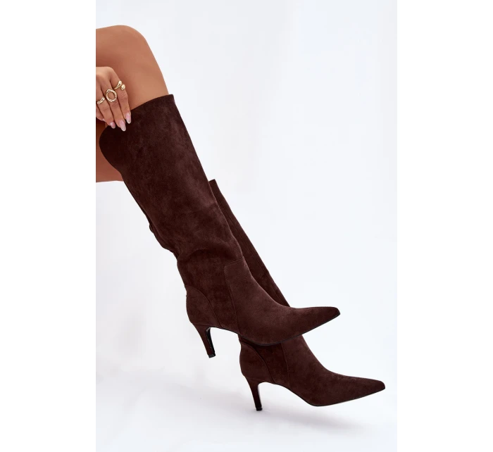 Dámske zateplené čižmy na podpätku - čokoládové Arelisse Dámske zateplené čižmy na podpätku - čokoládové Arelisse