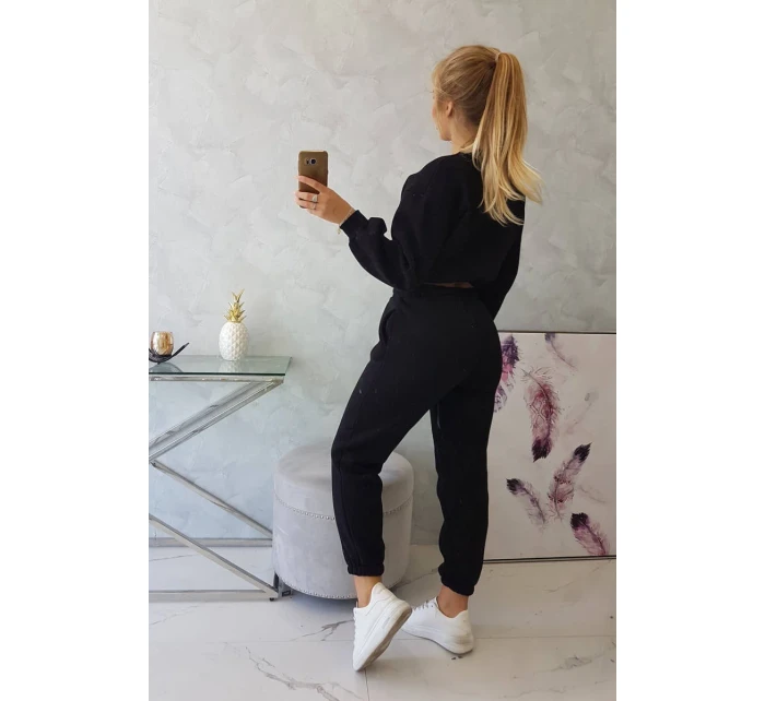 Zateplená súprava s krátkou mikinou čierna