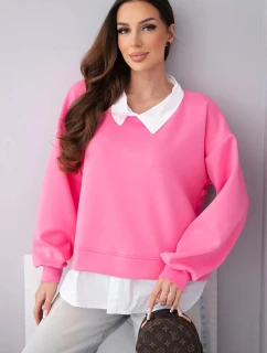 Dámská mikina z viskózy a s vsadkou cukrově růžová model 22014159 - K-Fashion