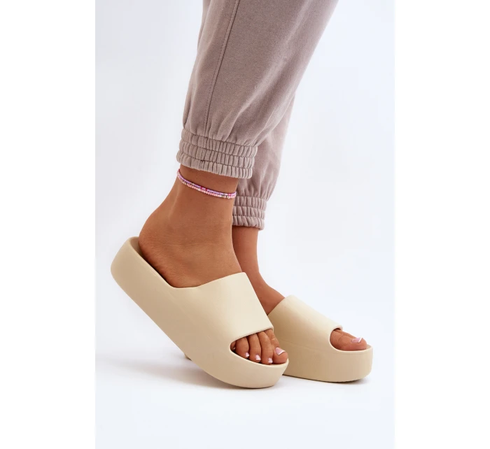 Damskie Klapki Na Grubej Podeszwie Beżowe Oreithano