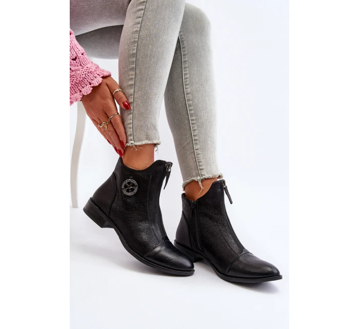 Damskie Botki Na Płaskim Obcasie Z Zamkiem Czarne Loratie Damskie Botki Na Płaskim Obcasie Z Zamkiem Czarne Loratie