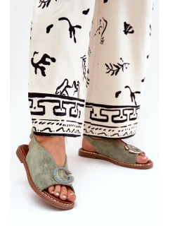 Płaskie Sandały Z Ozdobą Zielone Haliones