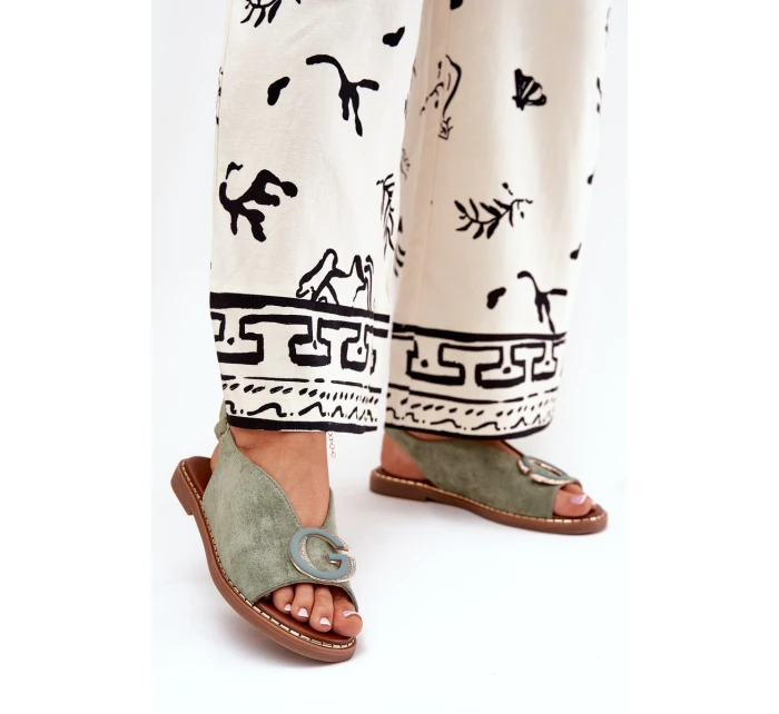 Płaskie Sandały Z Ozdobą Zielone Haliones Płaskie Sandały Z Ozdobą Zielone Haliones