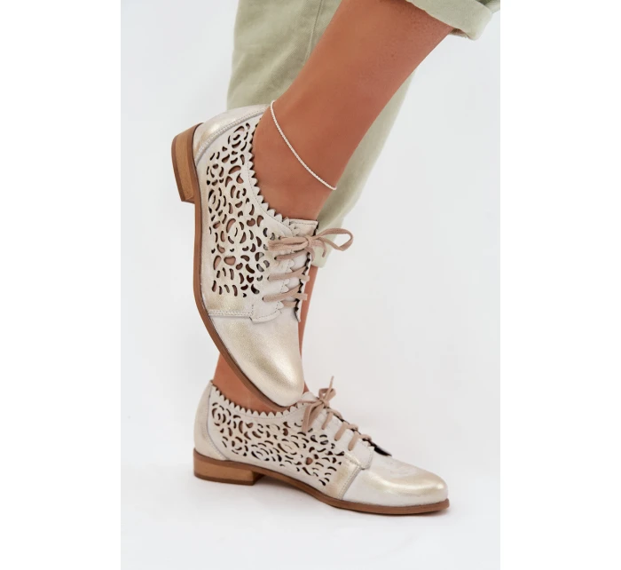 Kožené síťované dámské polobotky model 22027688 zlaté - Zazoo