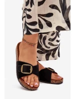 Dámske papuče s prackou na korkovej platforme - čierne Zavira