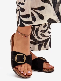 Dámske papuče s prackou na korkovej platforme - čierne Zavira