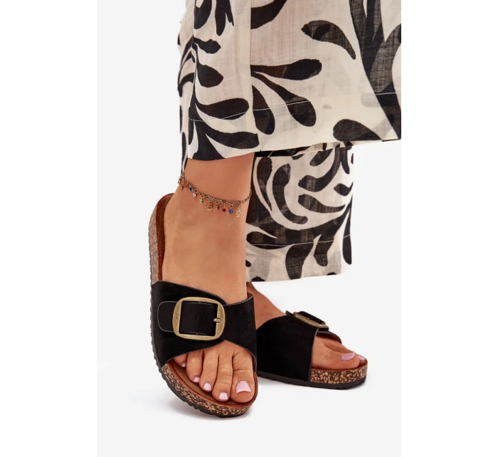 Dámske papuče s prackou na korkovej platforme - čierne Zavira