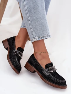 Semišové dámske mokasíny s ozdobou D&A - čierne