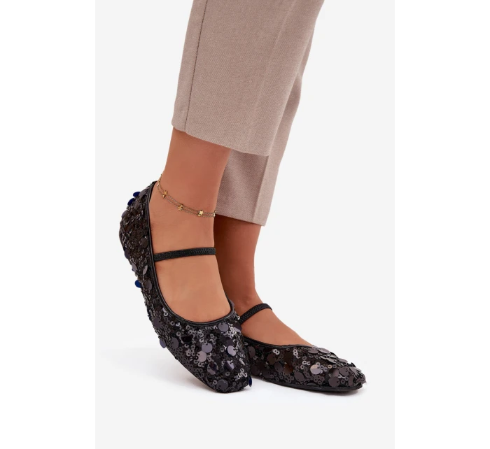 Dámske baleríny Terlina zdobené flitrami - čierne