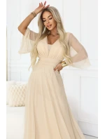 Dlouhé třpytivé plus size šaty s výstřihem a rukávy model 21945491 - numoco basic