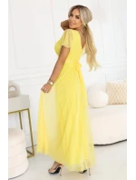 Dlouhé šaty s výstřihem, kosticemi a krátkými rukávy model 21955154 - numoco basic