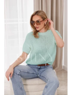 Volný dámský svetr v neonově růžové barvě s krátkými rukávy model 20082453 - MADE IN ITALY