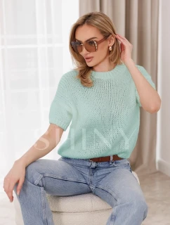 Volný dámský svetr v neonově růžové barvě s krátkými rukávy model 20082453 - MADE IN ITALY