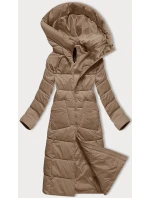 Tmavobéžová dámska prešívaná dlhá zimná bunda Libland (7767)