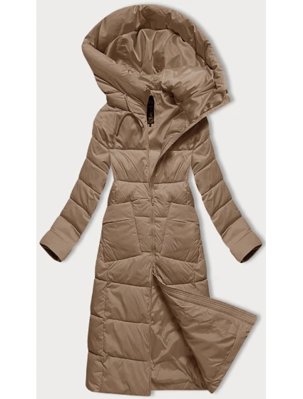 Tmavobéžová dámska prešívaná dlhá zimná bunda Libland (7767)
