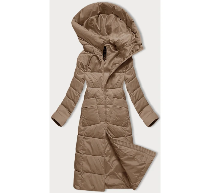 Tmavobéžová dámska prešívaná dlhá zimná bunda Libland (7767)