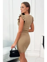 Šaty s nařasenými rukávy camel