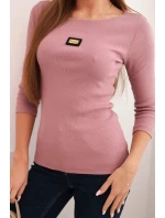 Dámska pruhovaná blúzka s 3/4 rukávom a ozdobnou nášivkou tmavoružová Dámska pruhovaná blúzka s 3/4 rukávom a ozdobnou nášivkou tmavoružová