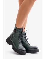 Zazoo 60486 Skórzane Botki Workery Ocieplane Ciemnozielone