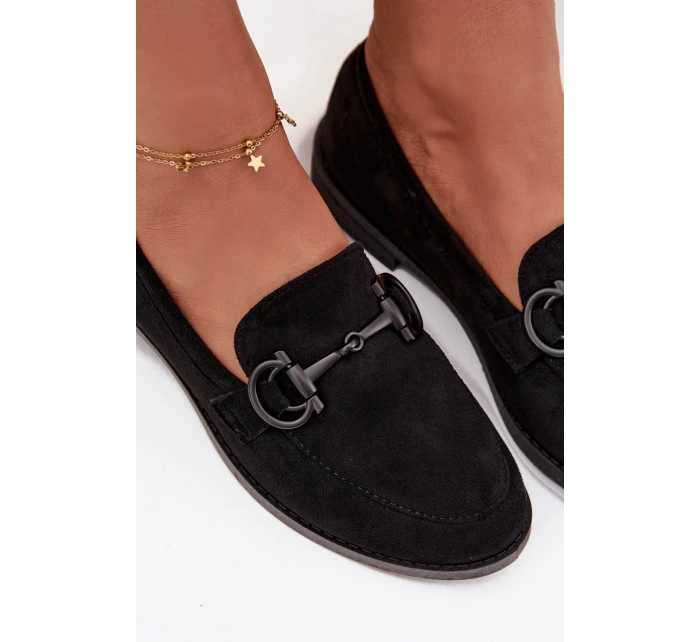 Mokasyny Damskie Z Ozdobnym Detalem Eko Zamszowe Czarne Ambria Mokasyny Damskie Z Ozdobnym Detalem Eko Zamszowe Czarne Ambria