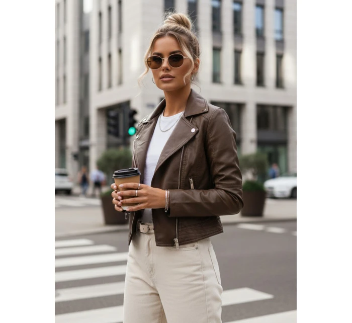 Dámska hnedá kožená bunda ramones FashionStreet TY5541