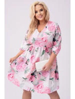 Ecru-růžové dámské letní květované šaty (8276)
