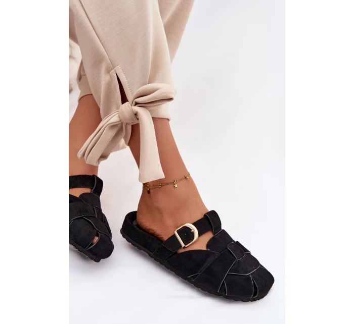 Dámské Mule S Pásky A Zlatou Přezkou Černé Ganelle