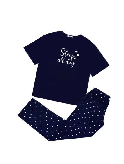 Dámske pyžamo 160/070 tm. modré srdce - Karol Dámske pyžamo 160/070 tm. modré srdce - Karol