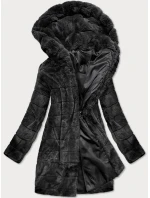 Čierna dámska bunda - kožuch s kapucňou (br9746-1)