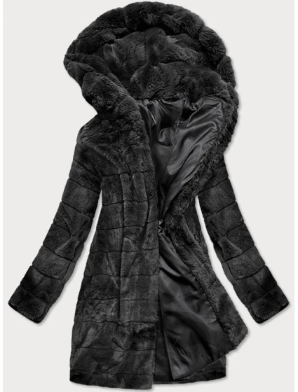 Čierna dámska bunda - kožuch s kapucňou (br9746-1)