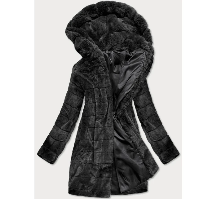 Čierna dámska bunda - kožuch s kapucňou (br9746-1)