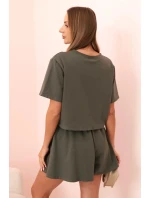 Dámska bavlnená súprava so širokými khaki šortkami